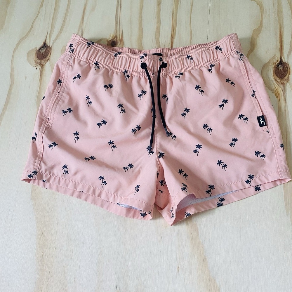 Hollister Solid Swim Trunks Palm Trees Shorts Men's Size Small Pink